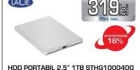 Hard Disk Drive portabil LACIE STHG1000400, 1TB, USB 3.1 Type C, aluminiu