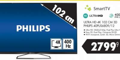 Televizor Ultra HD 4K 102 centimetri 3D Philips 40PUS6809/12