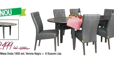 Set masa ovala Verona Negru + 6 scaune Lisa