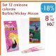 Set 12 creioane colorate Barbie/ Mickey Mouse