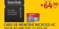 Card memorie microSD HC 32 GB 80 MB/ sec clasa 10 cu adaptor SD