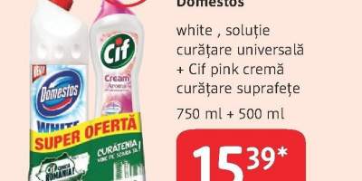 Domestos White, solutie curatare universala + Cif Pink crema curatare suprafete
