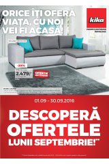Catalog Kika mobilier 1 - 30 septembrie 2016 'Descopera ofertele lunii septembrie!'